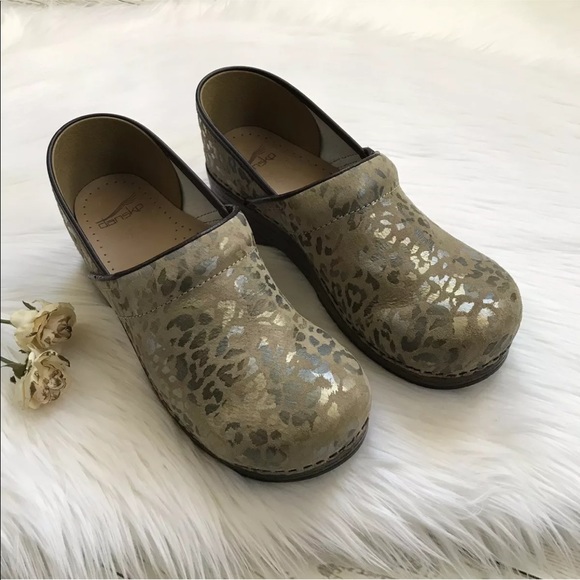 gold clogs metallic